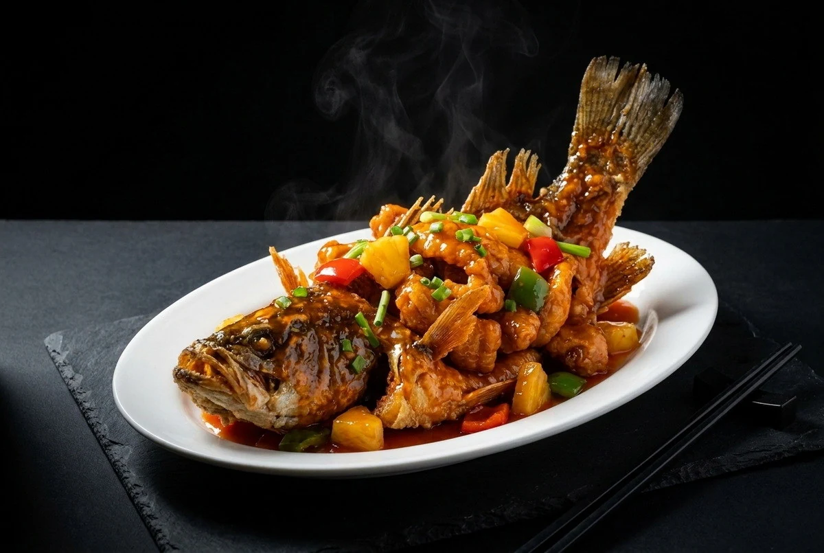 Whole fried grouper with colourful sweet-and-sour sauce